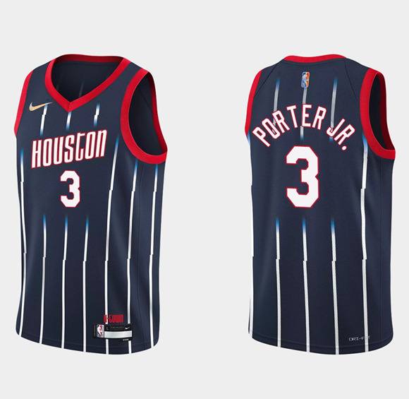Men's Houston Rockets #3 Kevin Porter Jr. 2021/22 City Edition 75th Anniversary Navy Stitched Basketball Jersey